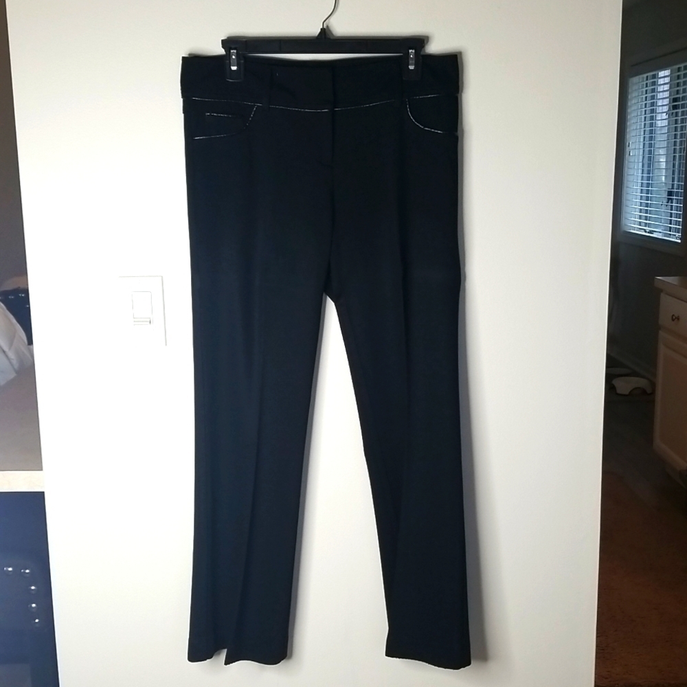 Cache Women's Black fitted flared dress pants with leather accents